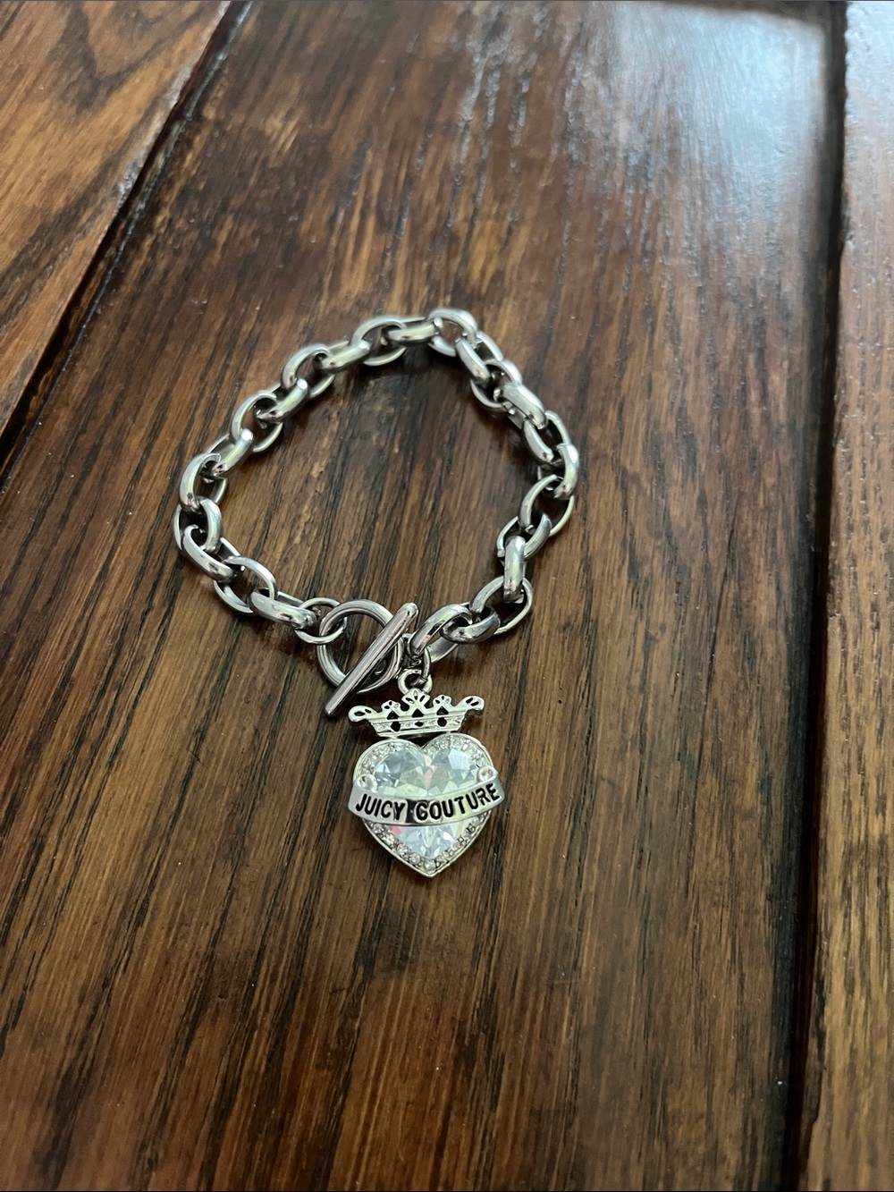 Juicy Couture Silver-Tone Heart Pendant Chain Bracelet